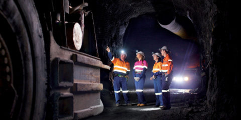 Group of students underground in a mine in Kalgoorlie